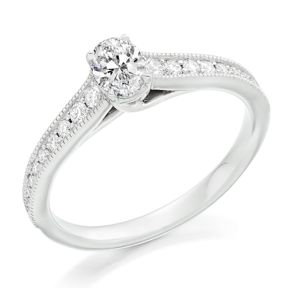 Grain-Set Solitaire Oval Cut Engagement Ring, 0.4ct in White Gold