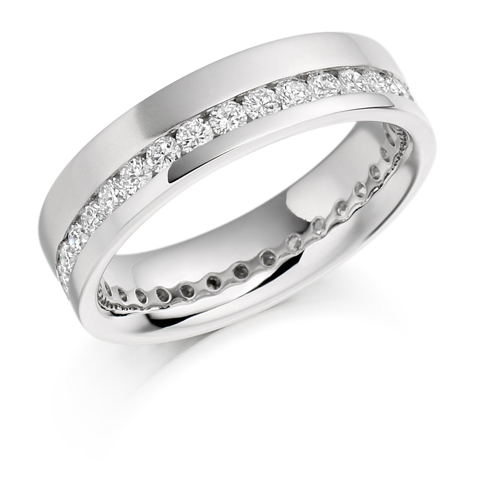 Offset Channel-Set Diamond Full Eternity Ring with Right-Hand B, 1.0ct in White Gold