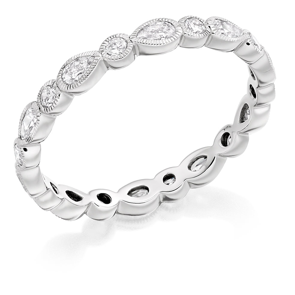 Milgrain Rubover Diamond Full Eternity Ring B, 0.75ct in White Gold