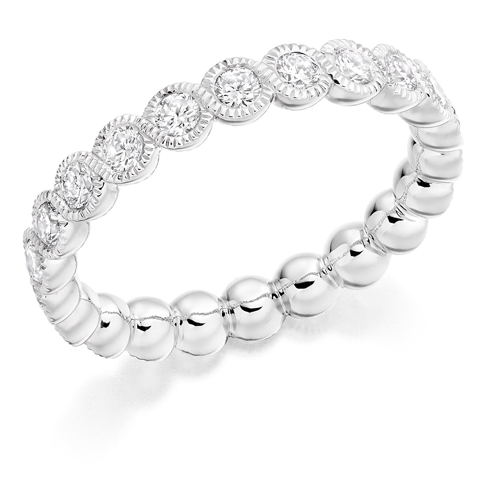 Milgrain Rubover Diamond Full Eternity Ring, 1.0ct in White Gold