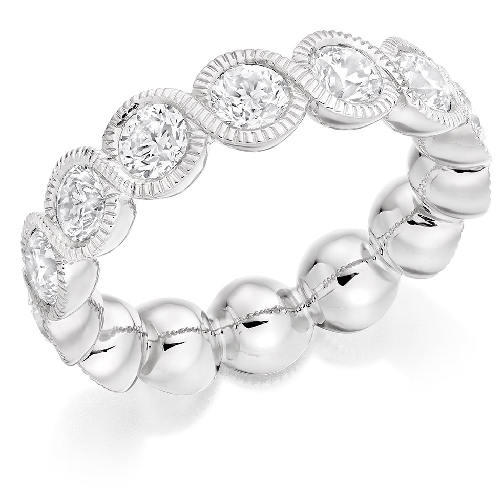 Milgrain Rubover Diamond Full Eternity Ring, 3.0ct in White Gold