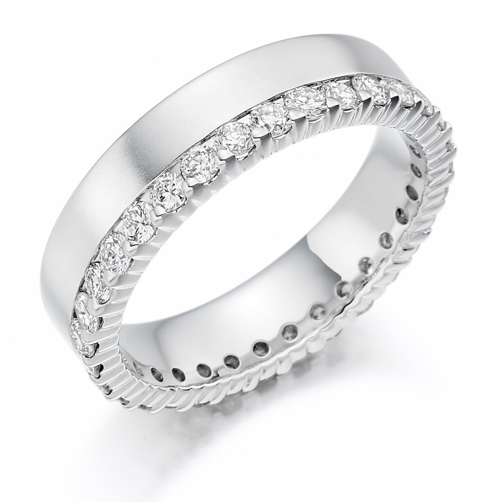 Offset Claw-Set Diamond Full Eternity Ring, 1.0ct in White Gold