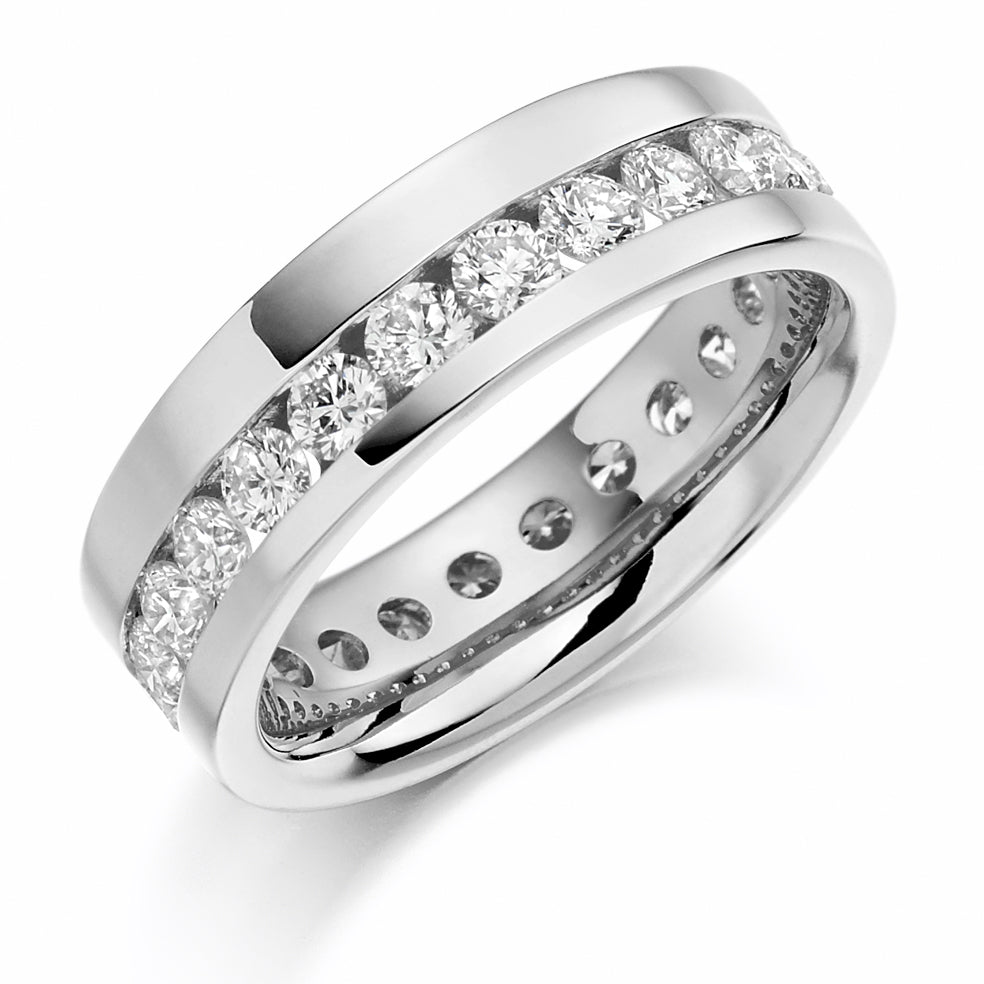 Offset Channel-Set Diamond Full Eternity Ring with Right-Hand, 1.5ct in White Gold