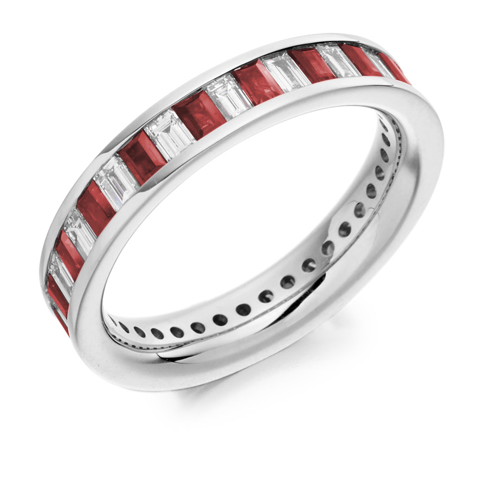 Ruby & Diamond Full Eternity Ring, 0.98ct in White Gold