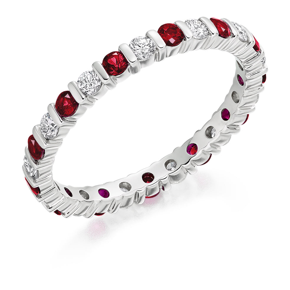 Ruby & Diamond Full Eternity Ring, 0.51ct in White Gold