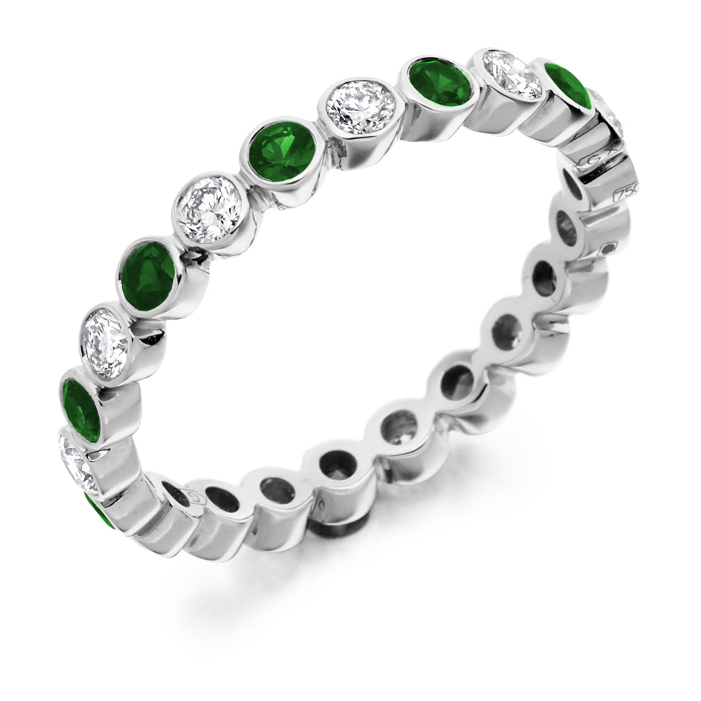 Emerald & Diamond Full Eternity Ring, 0.52ct in White Gold