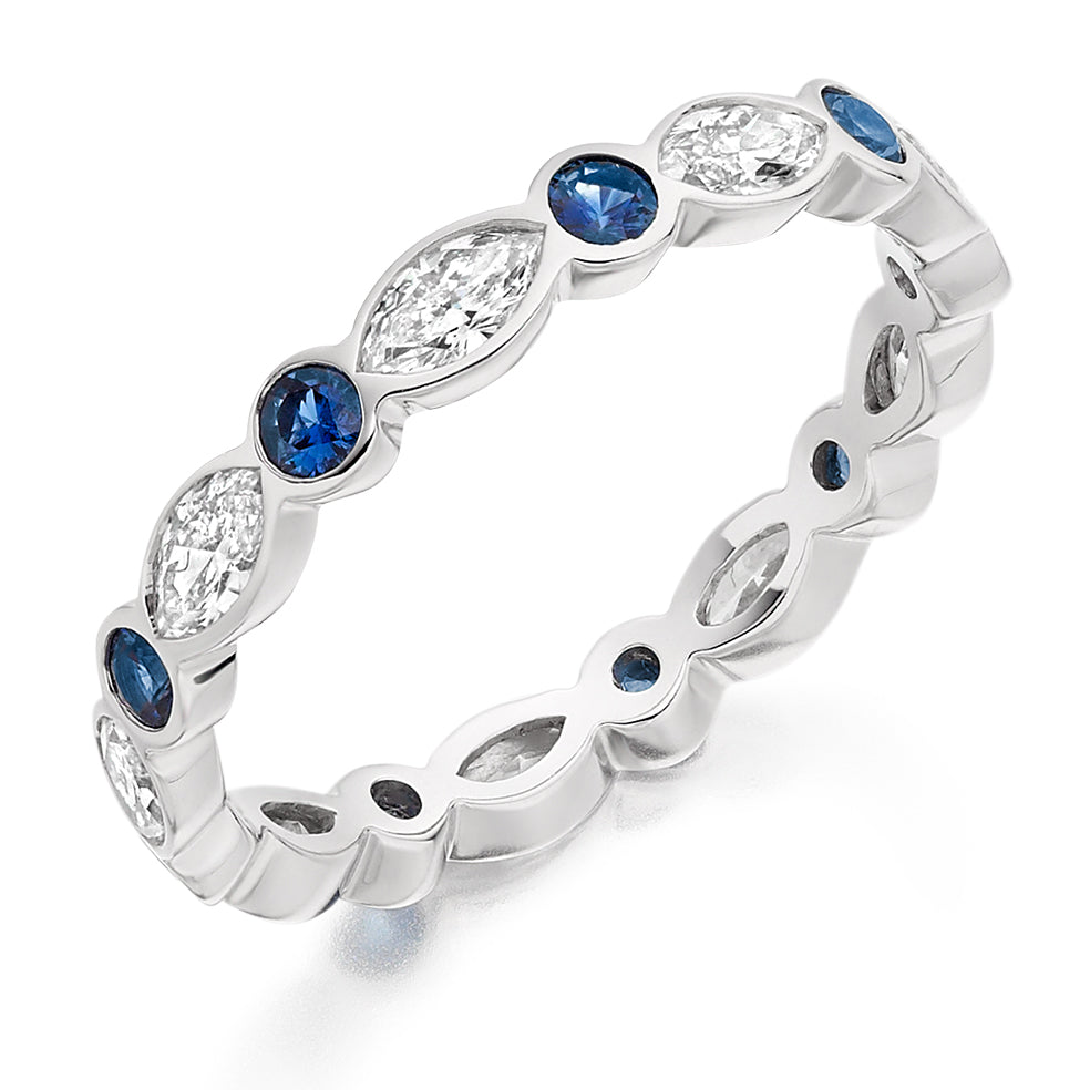 Sapphire & Diamond Full Eternity Ring, 0.84ct in White Gold