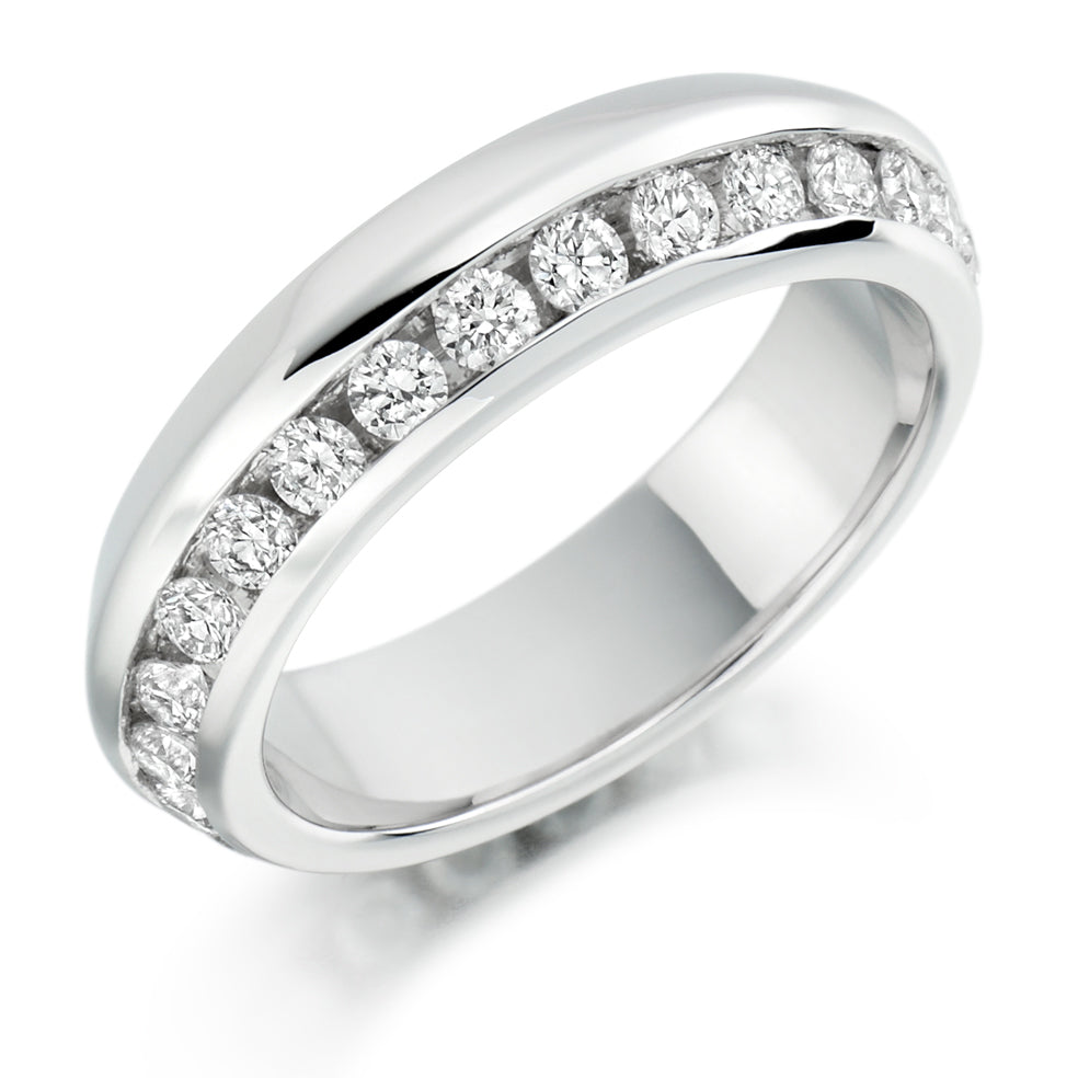 Offset Channel-Set Diamond Full Eternity Ring with Right-Hand, 1.0ct in White Gold