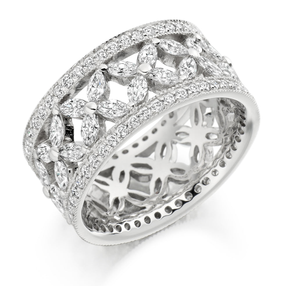 Milgrain Claw-Set Full Eternity Ring, 2.8ct total in White Gold