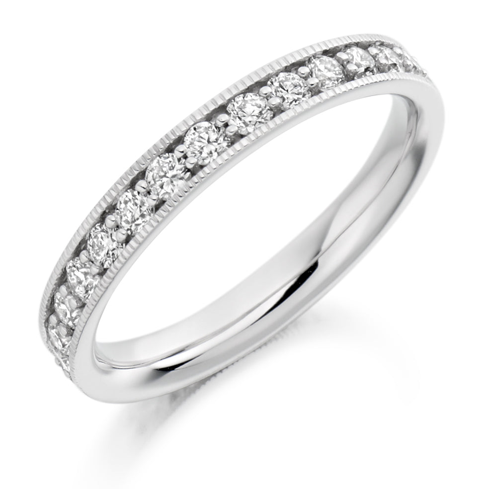 Milgrain Grain-Set Diamond Full Eternity Ring, 1.0ct in White Gold