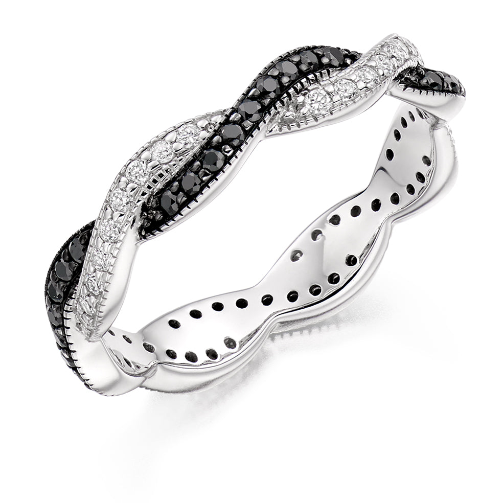 Black Diamond & Diamond Full Eternity Ring, 0.25ct in White Gold