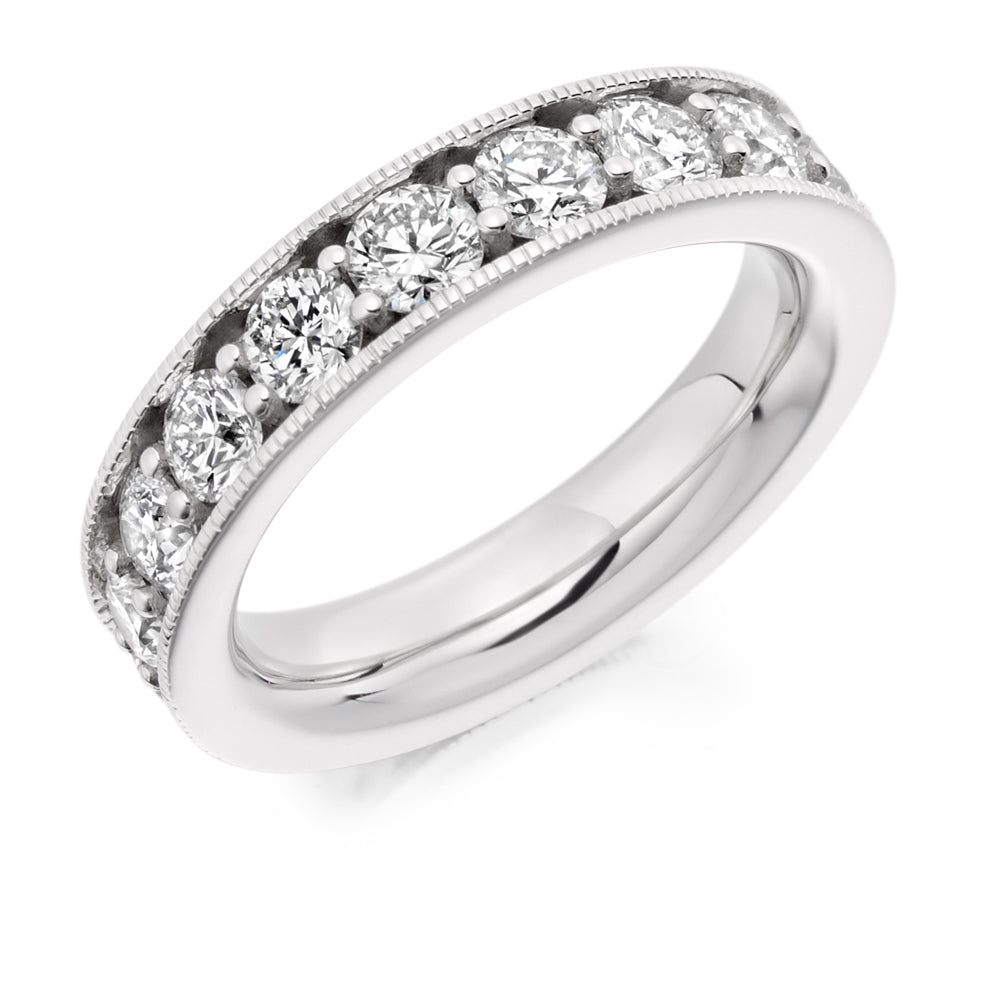 Milgrain Grain-Set Diamond Full Eternity Ring, 3.0ct in White Gold