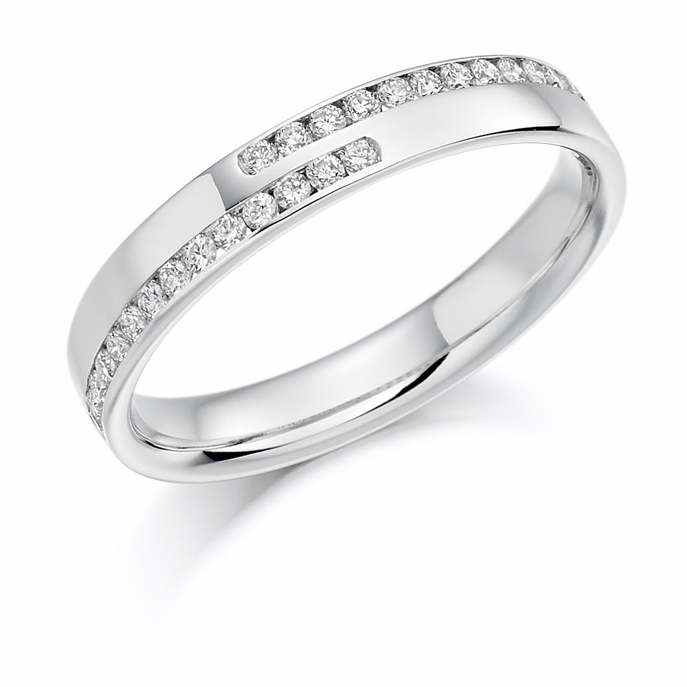 Offset Channel-Set Diamond Full Eternity Ring with Right-Hand, 0.5ct in White Gold