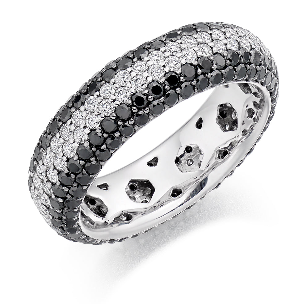 Black Diamond & Diamond Full Eternity Ring, 0.95ct in White Gold