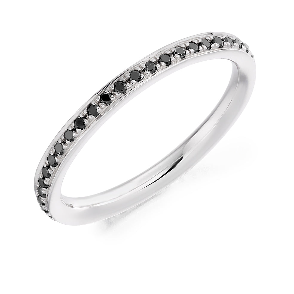 Black Diamond & Diamond Full Eternity Ring with Grain-Set in White Gold