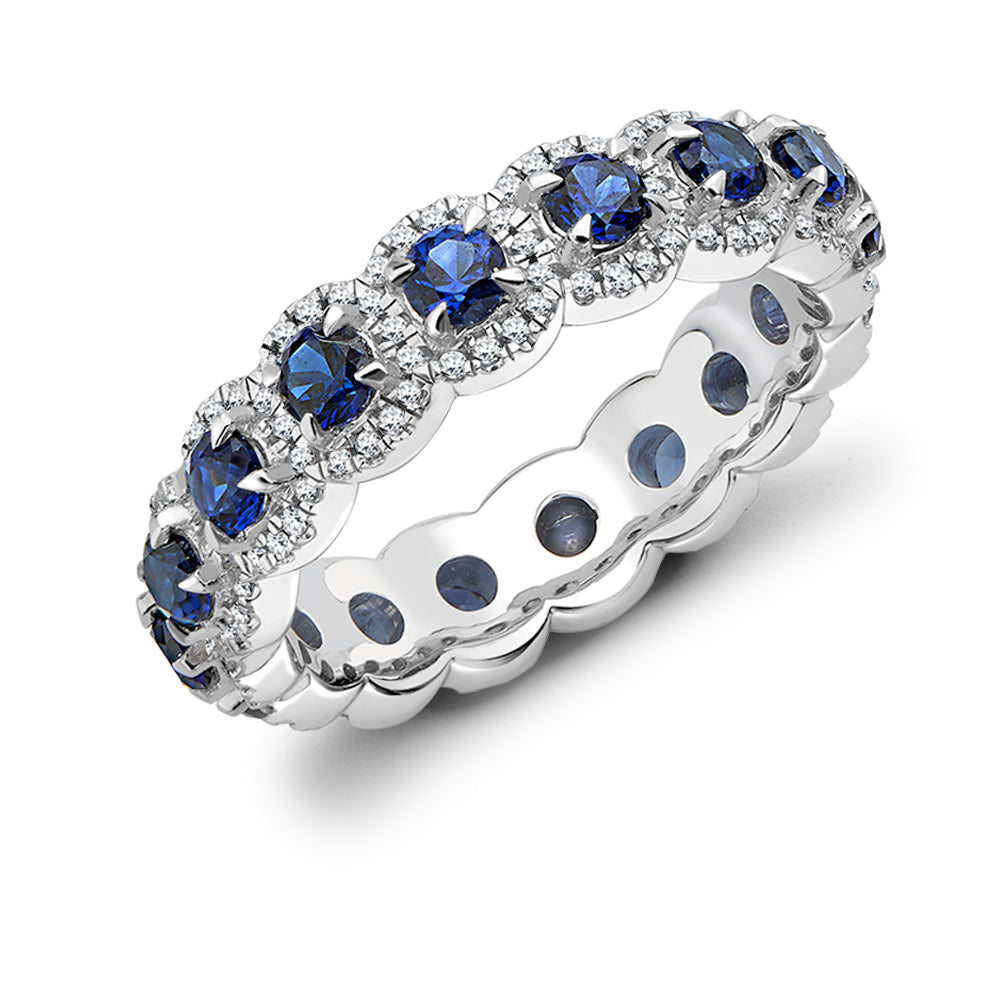 Sapphire & Diamond Full Eternity Ring with Right-Hand, 0.35ct in White Gold