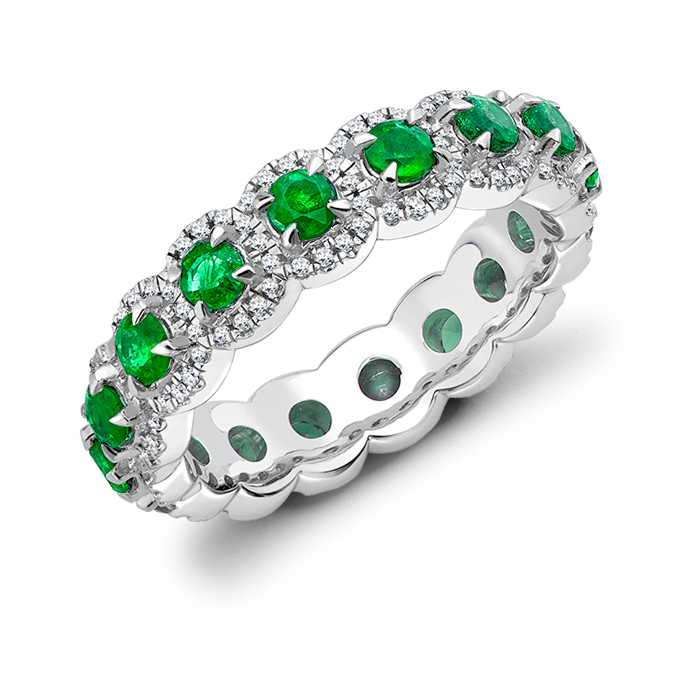 Emerald & Diamond Full Eternity Ring, 0.35ct in White Gold