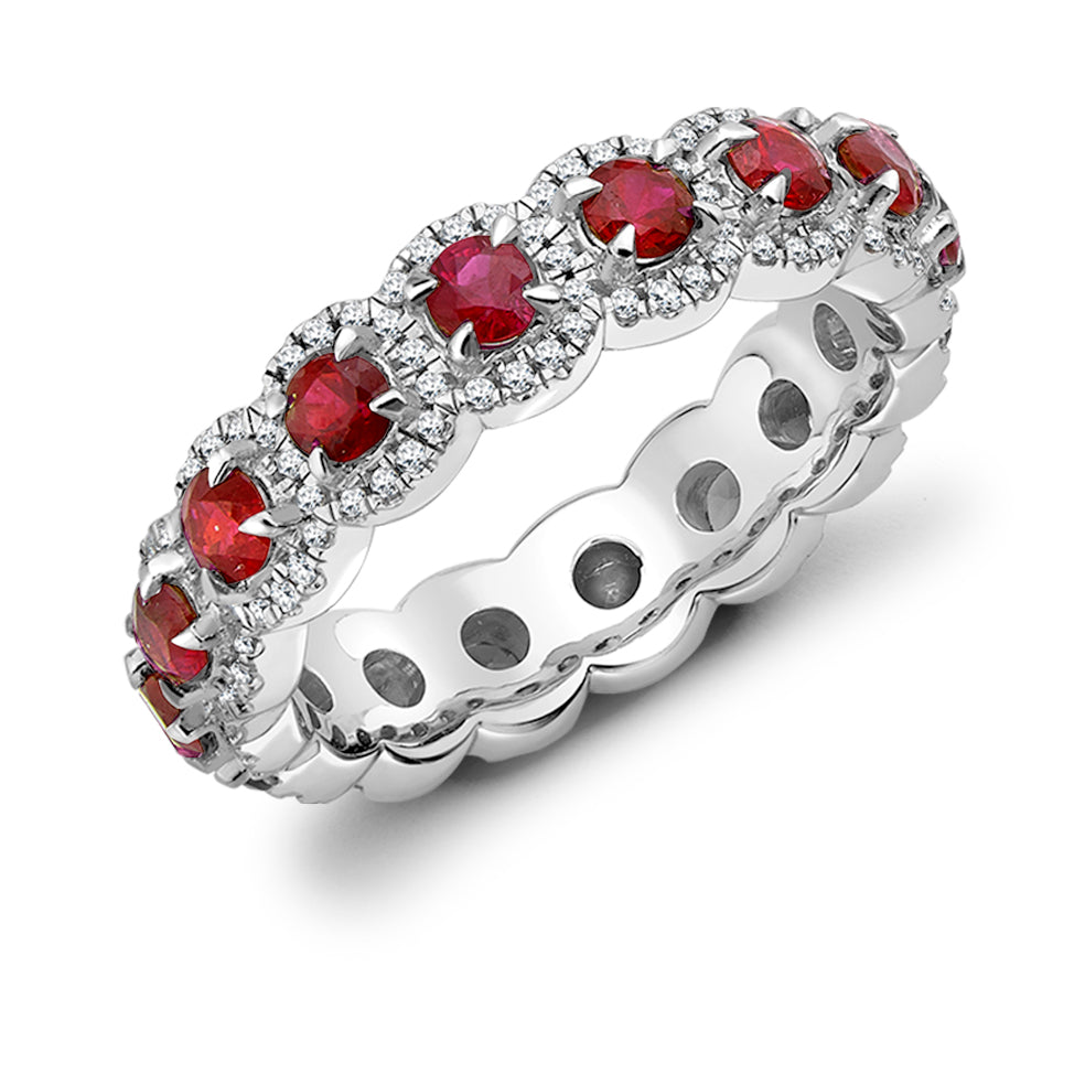 Ruby & Diamond Full Eternity Ring, 0.35ct in White Gold