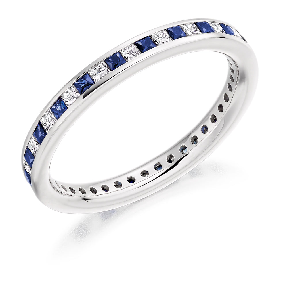 Sapphire & Diamond Full Eternity Ring, 0.5ct in White Gold