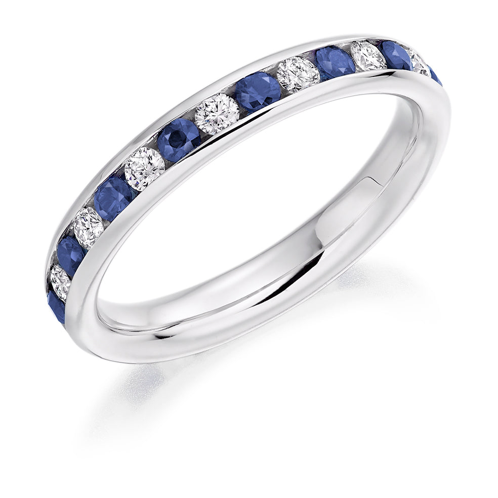 Sapphire & Diamond Full Eternity Ring, 0.55ct in White Gold