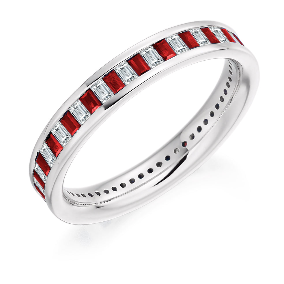 Ruby & Diamond Full Eternity Ring, 0.48ct in White Gold