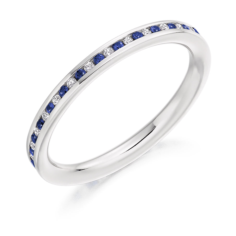 Sapphire & Diamond Full Eternity Ring, 0.17ct in White Gold