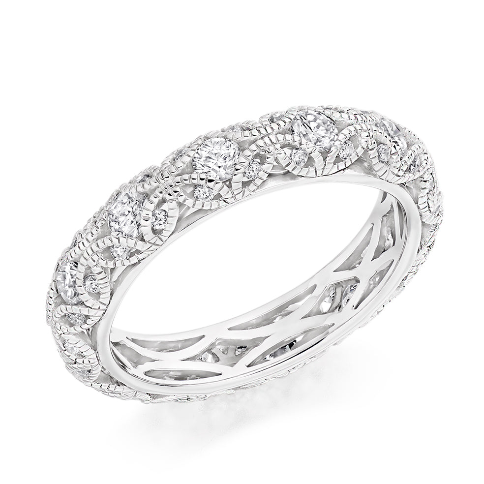 Milgrain Grain-Set Full Eternity Ring, 1.1ct total in White Gold