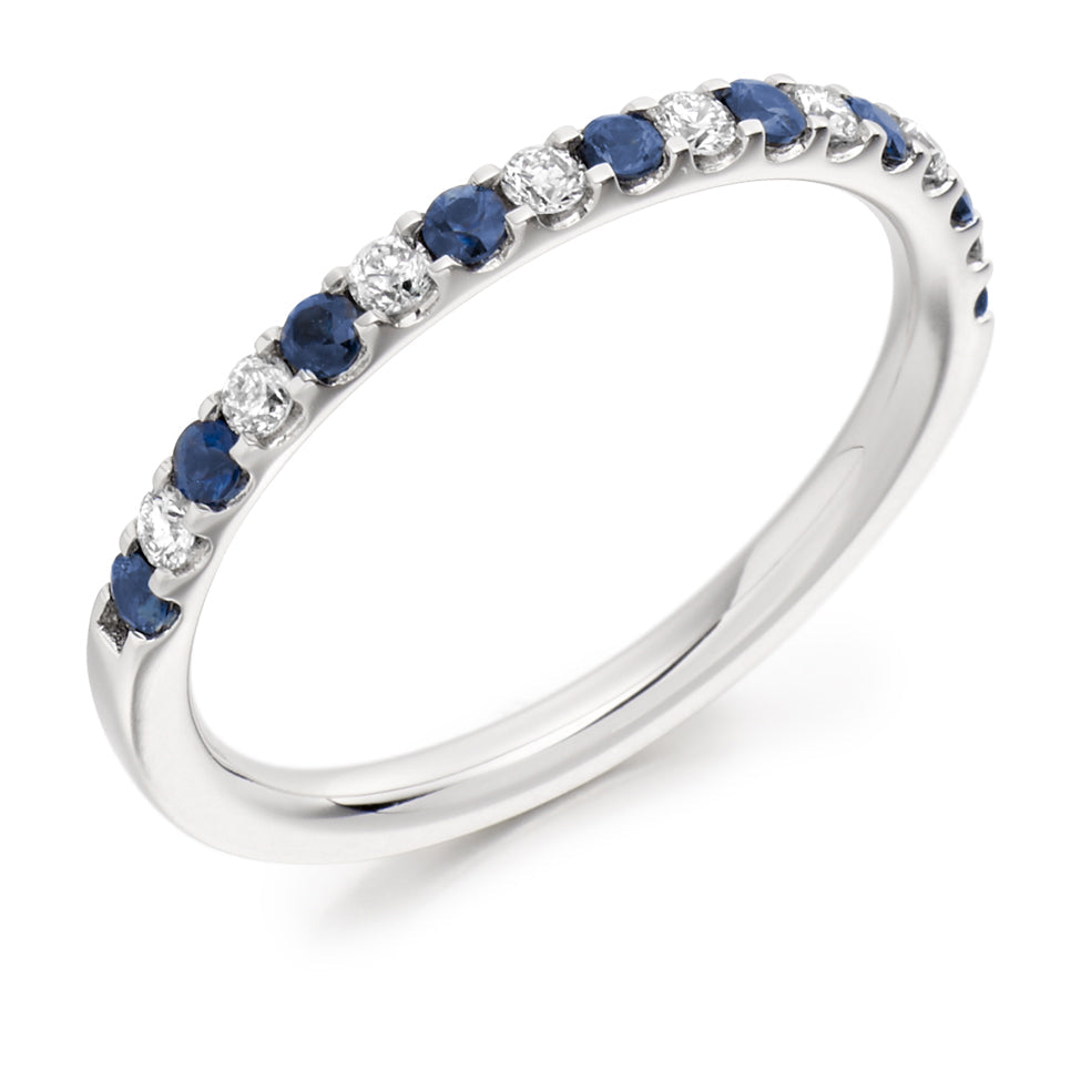 Sapphire & Diamond Half Eternity Ring, 0.19ct in White Gold