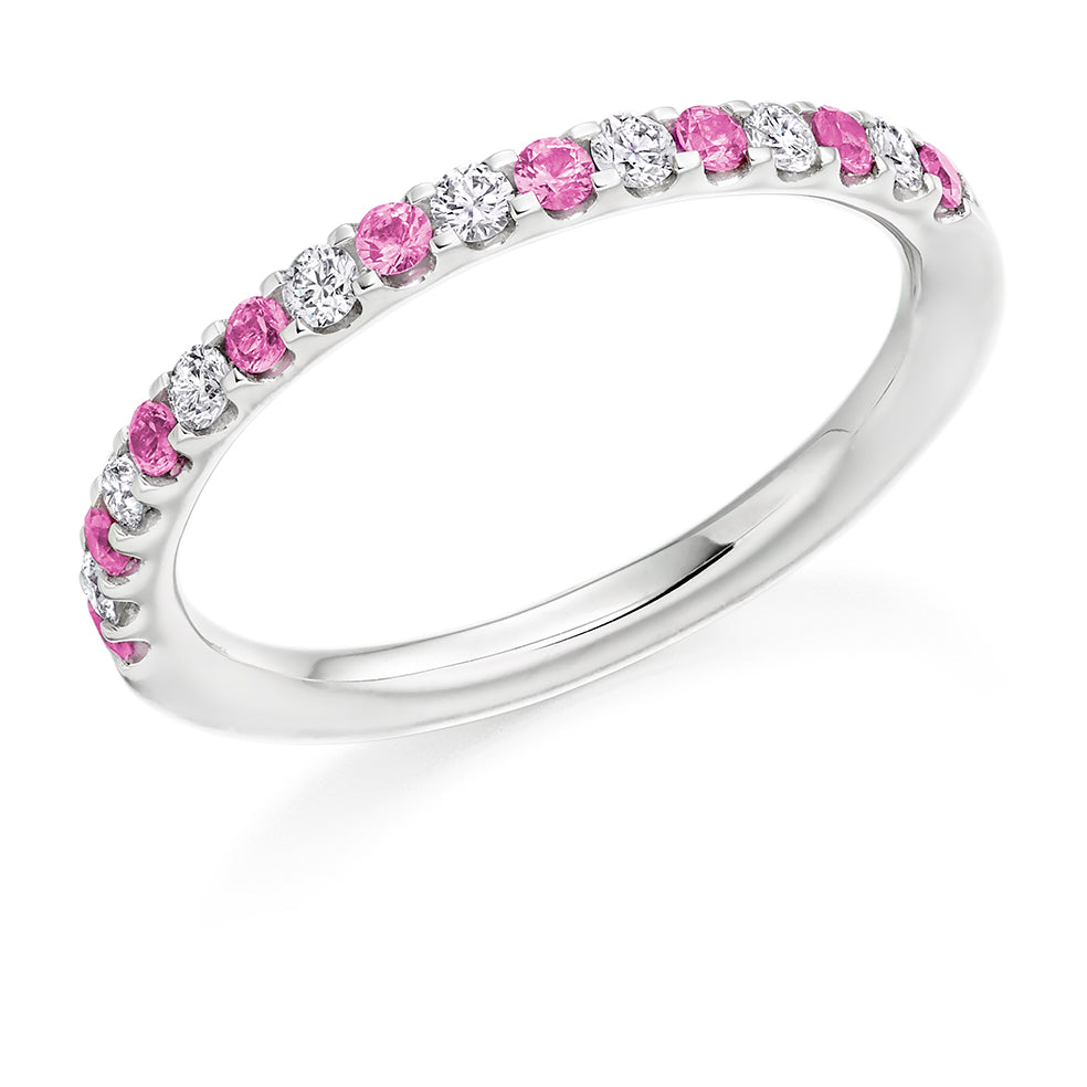 Pink Sapphire & Diamond Half Eternity Ring, 0.18ct in White Gold