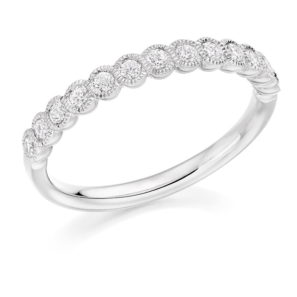 Milgrain Rubover Half Eternity Ring, 0.33ct total in White Gold
