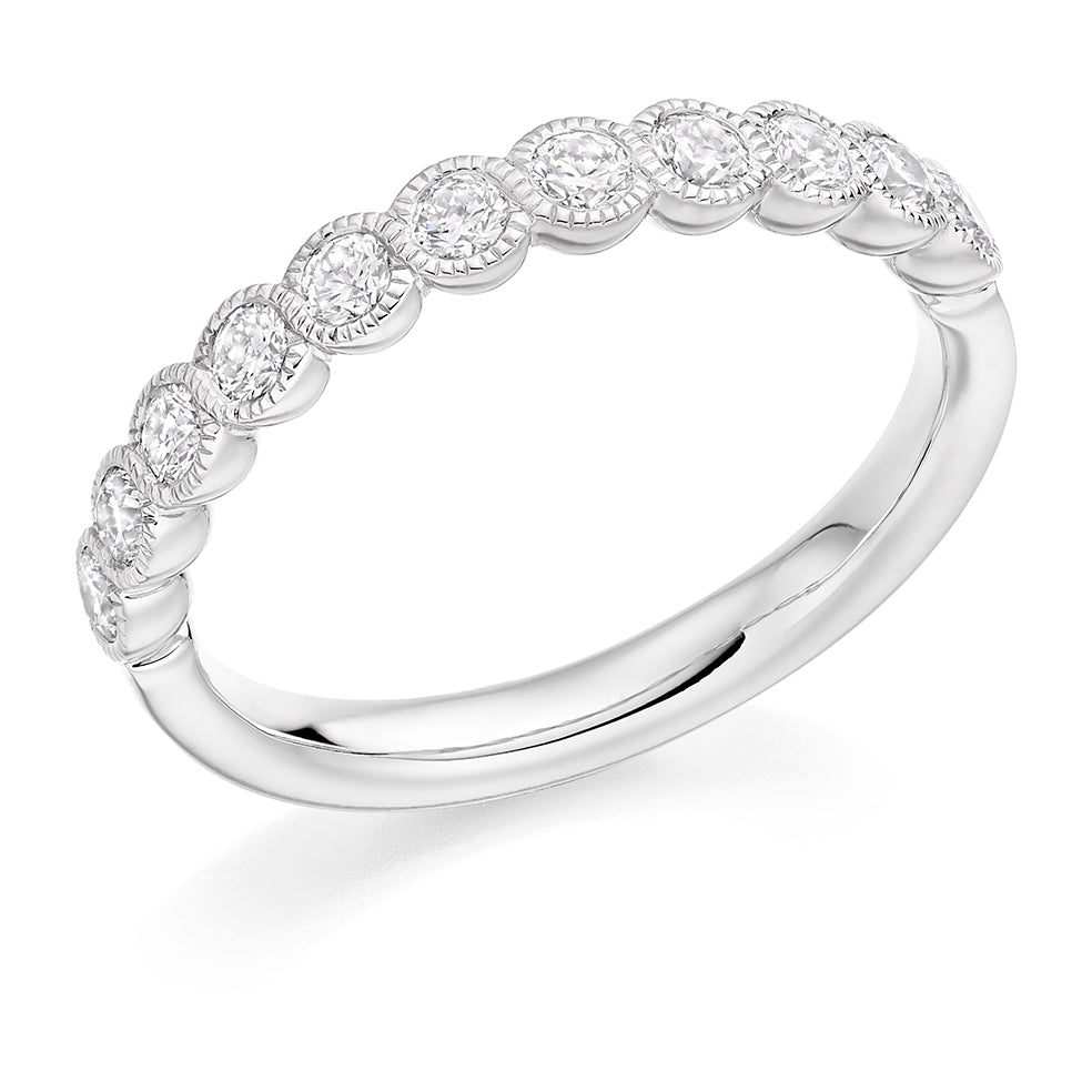 Milgrain Rubover Half Eternity Ring, 0.5ct total in White Gold