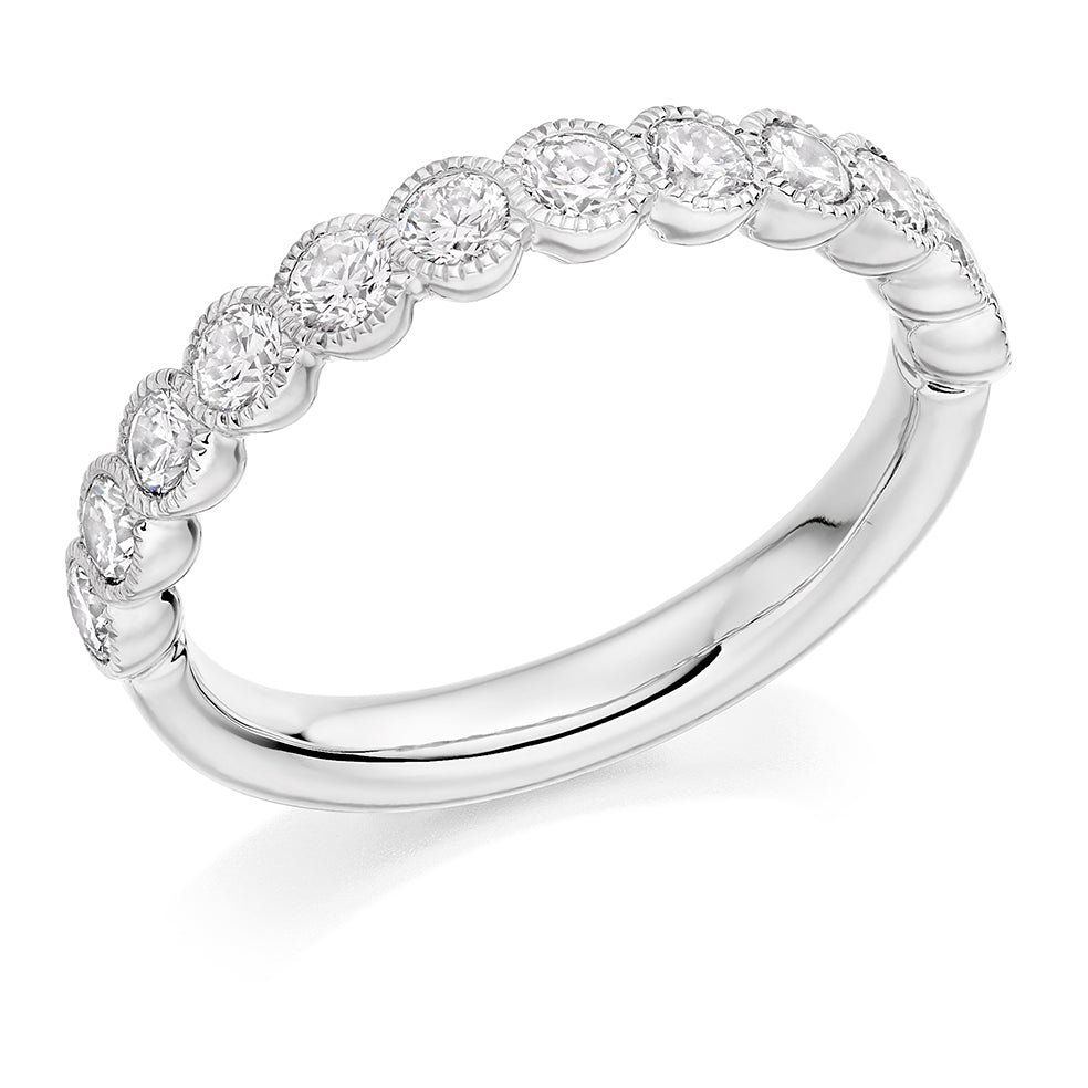 Milgrain Rubover Half Eternity Ring, 0.75ct total in White Gold