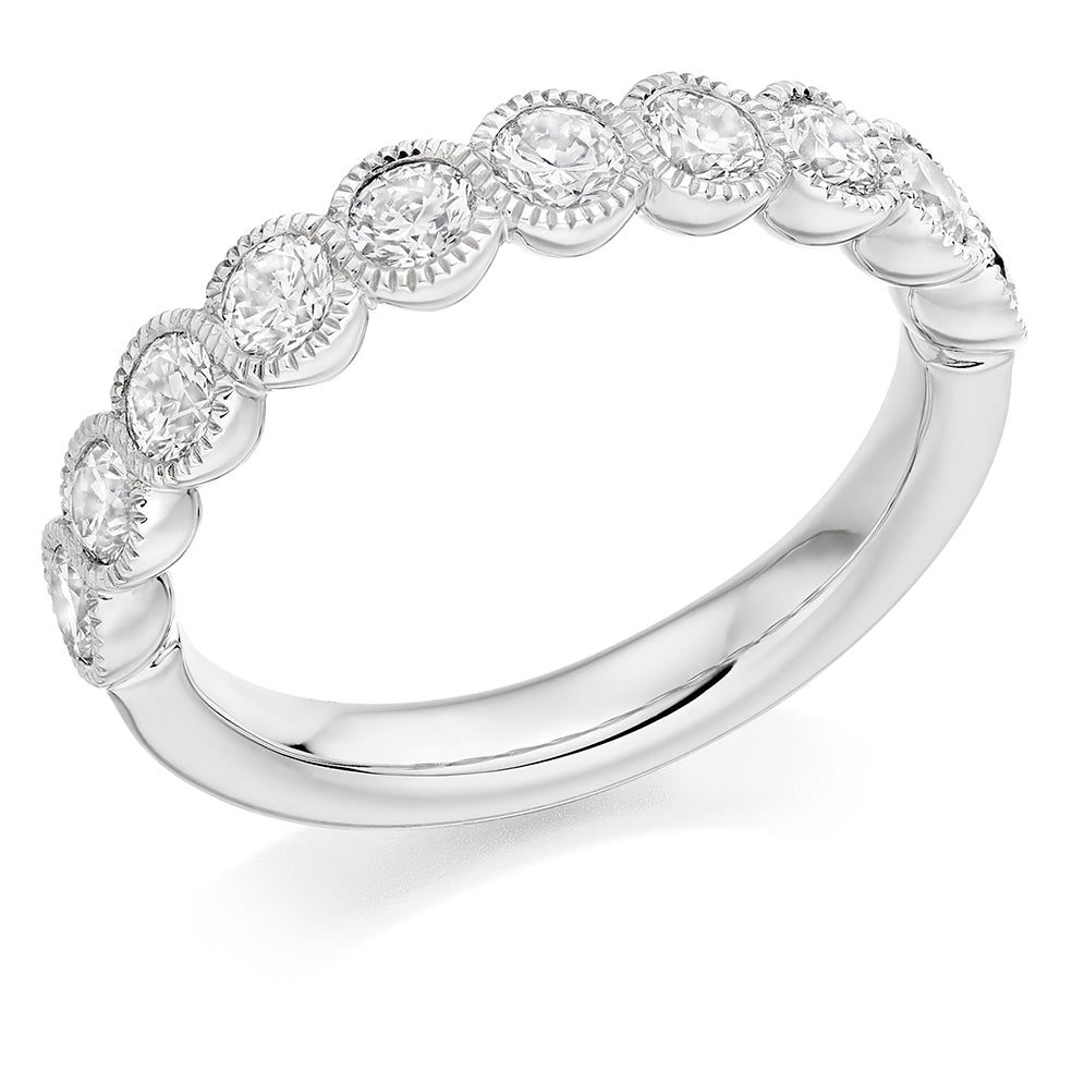 Milgrain Rubover Half Eternity Ring, 1.0ct total in White Gold