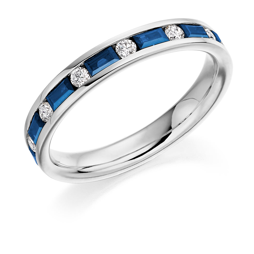 Sapphire & Diamond Half Eternity Ring, 0.16ct in White Gold