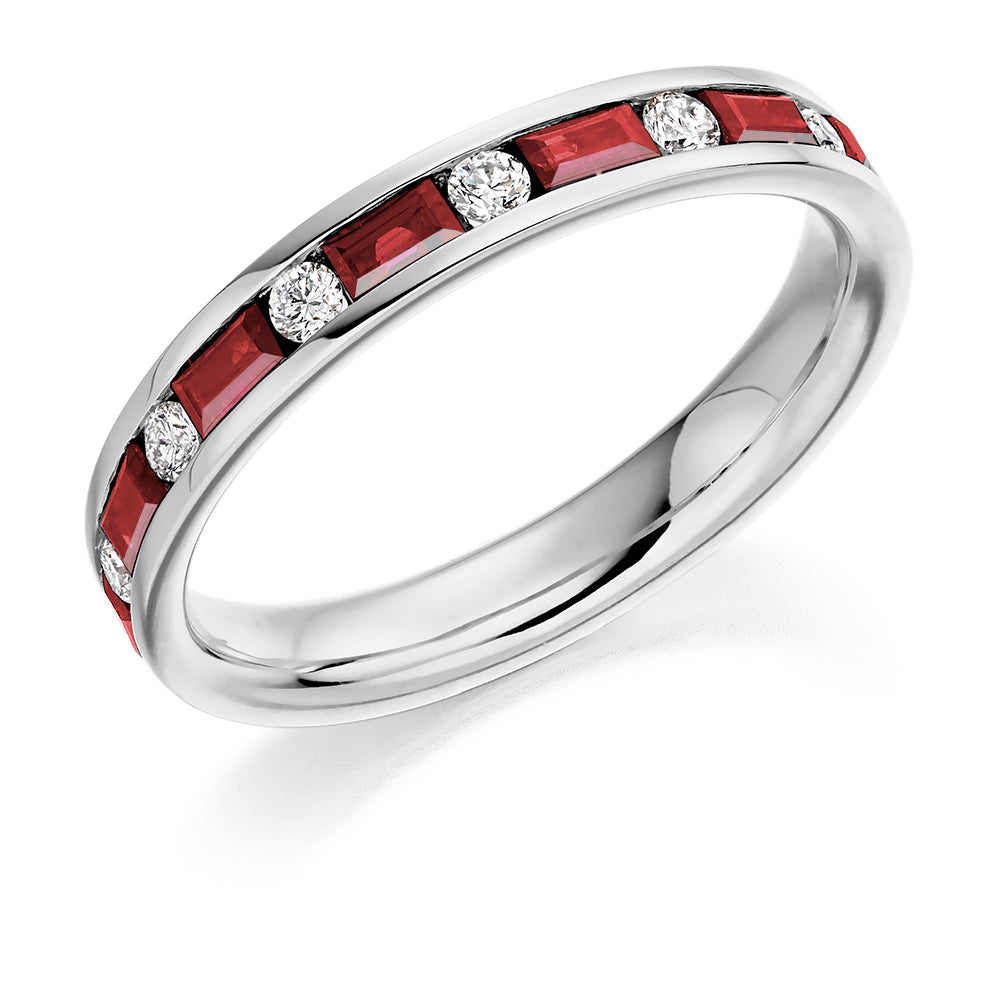 Ruby & Diamond Half Eternity Ring, 0.16ct in White Gold