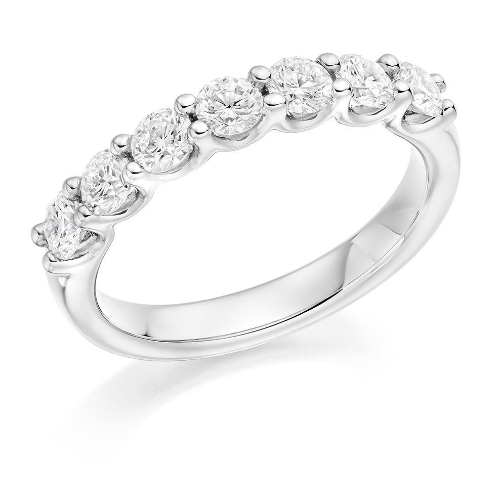 Claw-Set Diamond Half Eternity Ring B, 1.0ct in White Gold