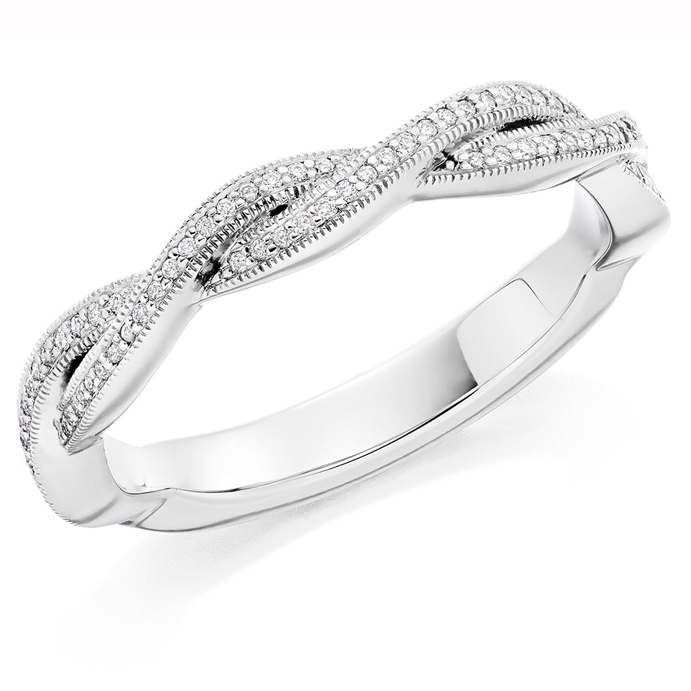 Curved Grain-Set Diamond Half Eternity Ring, 0.12ct in White Gold