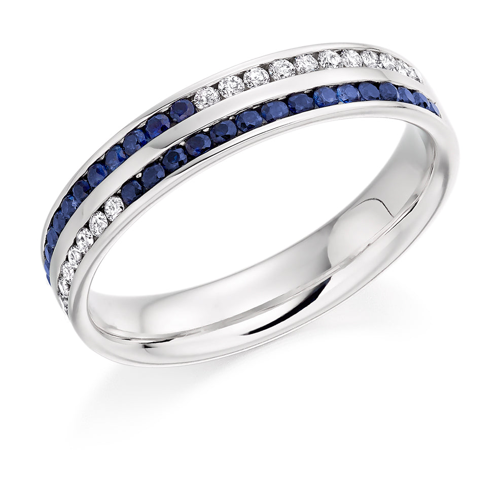 Sapphire & Diamond Half Eternity Ring, 0.17ct in White Gold