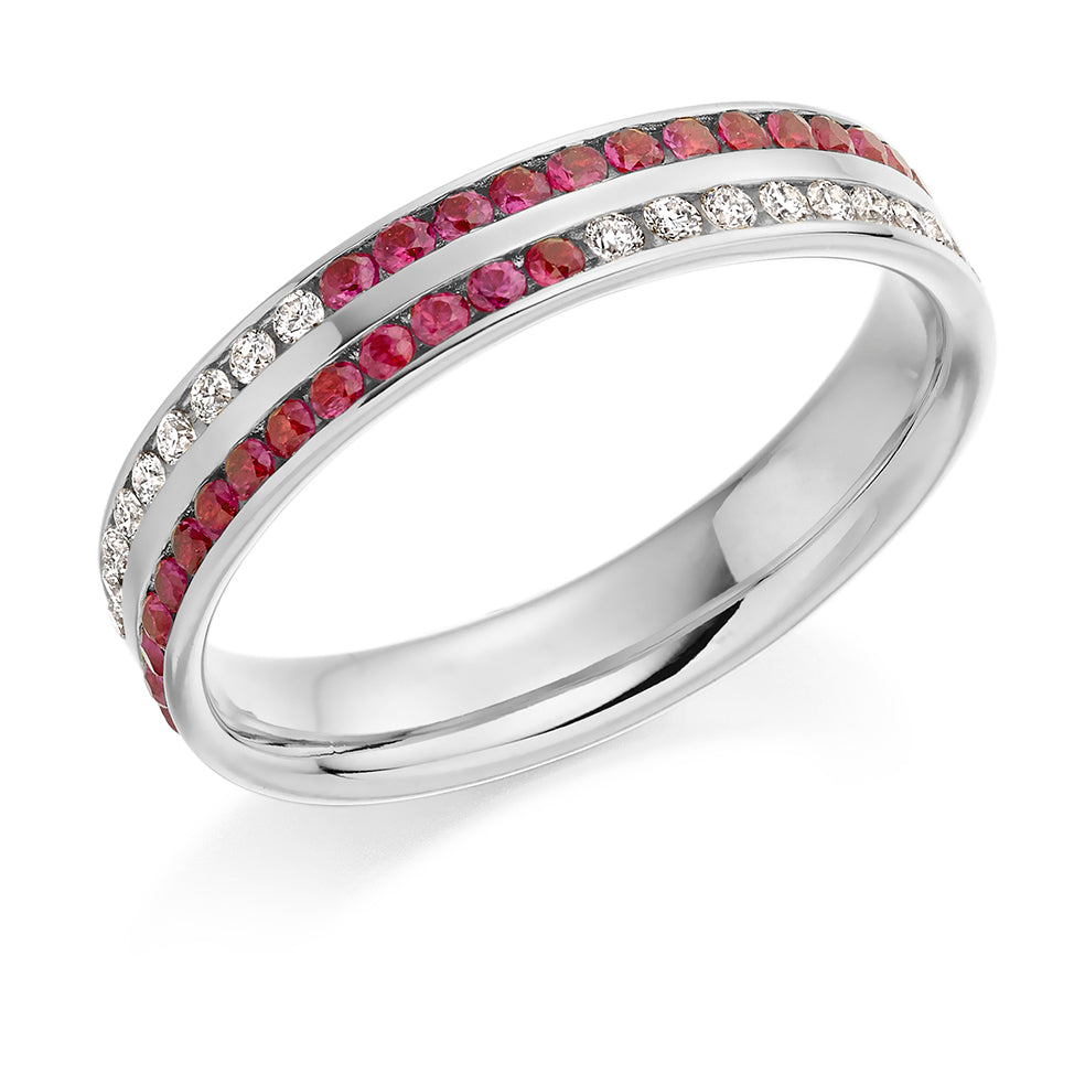 Ruby & Diamond Half Eternity Ring B, 0.16ct in White Gold