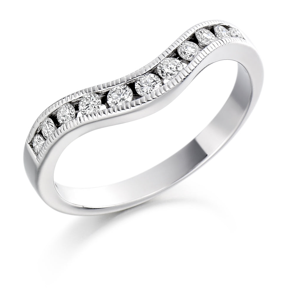 Shaped Milgrain Channel-Set Half Eternity Ring, 0.27ct total in White Gold