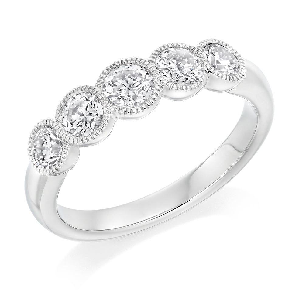 Milgrain Rubover Diamond Half Eternity Ring, 1.0ct in White Gold