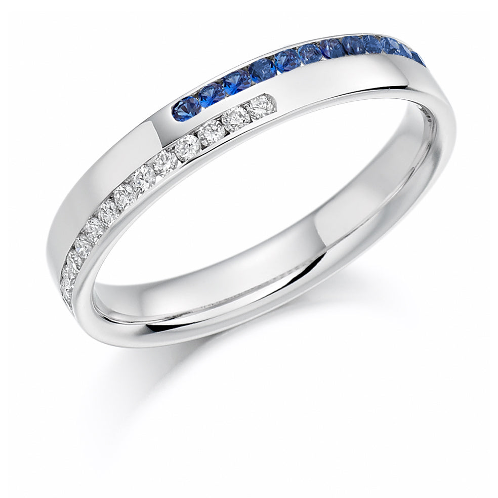 Sapphire & Diamond Half Eternity Ring with Channel-Set, 0.15ct in White Gold