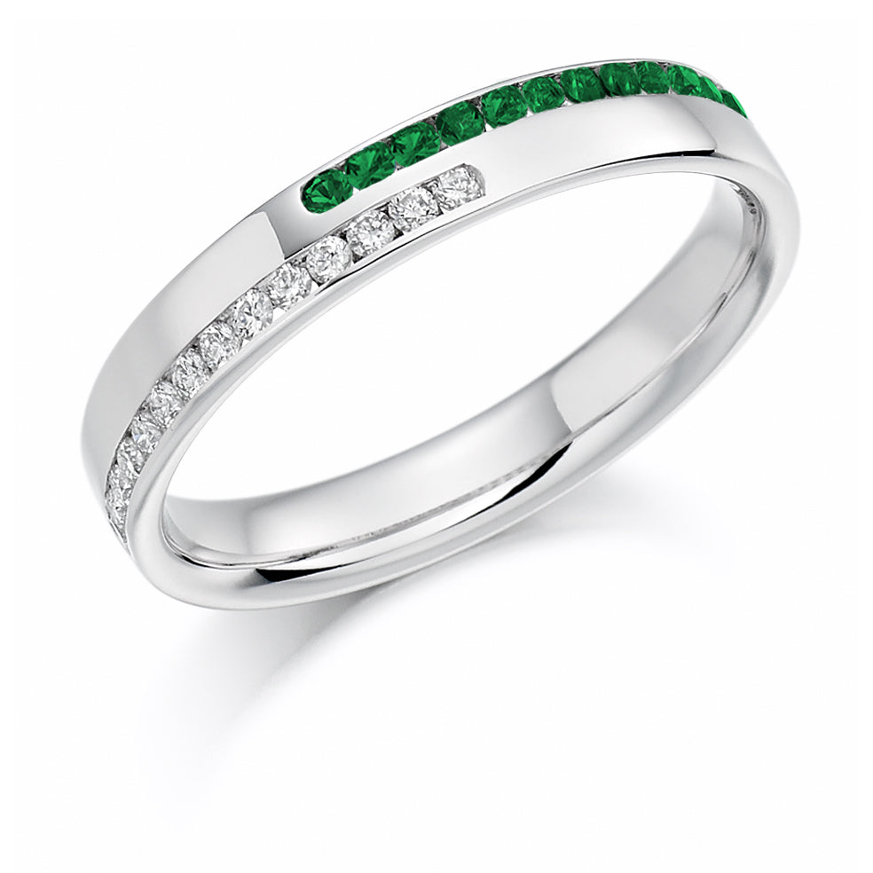Emerald & Diamond Half Eternity Ring, 0.15ct in White Gold