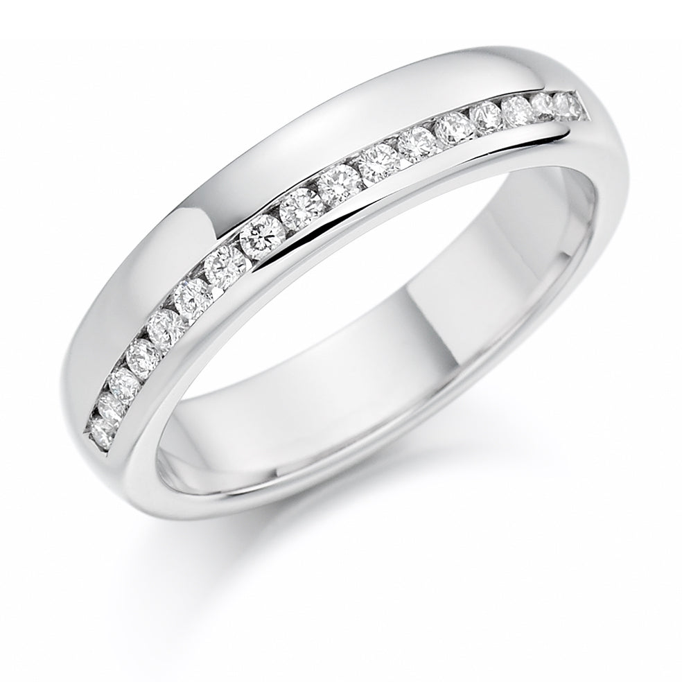 Offset Channel-Set Half Eternity Ring, 0.2ct total in White Gold