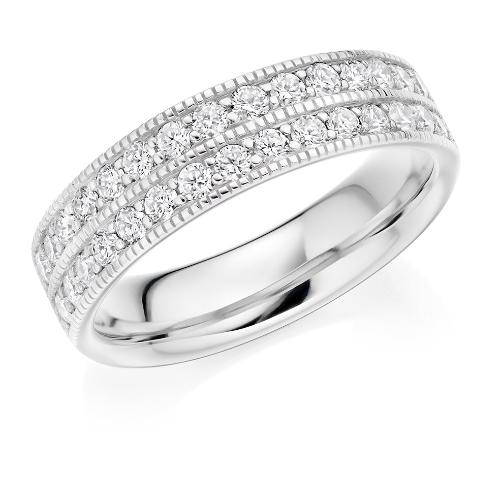 Milgrain Grain-Set Diamond Half Eternity Ring, 0.66ct in White Gold