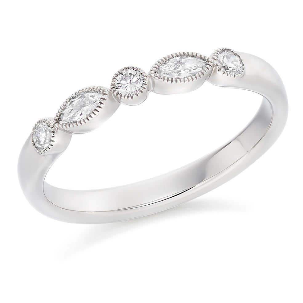 Milgrain Rubover Diamond Half Eternity Ring, 0.28ct in White Gold
