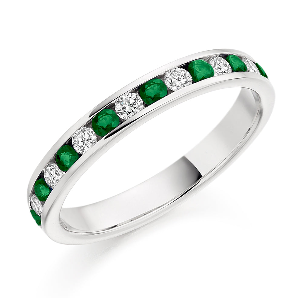 Emerald & Diamond Half Eternity Ring, 0.27ct in White Gold