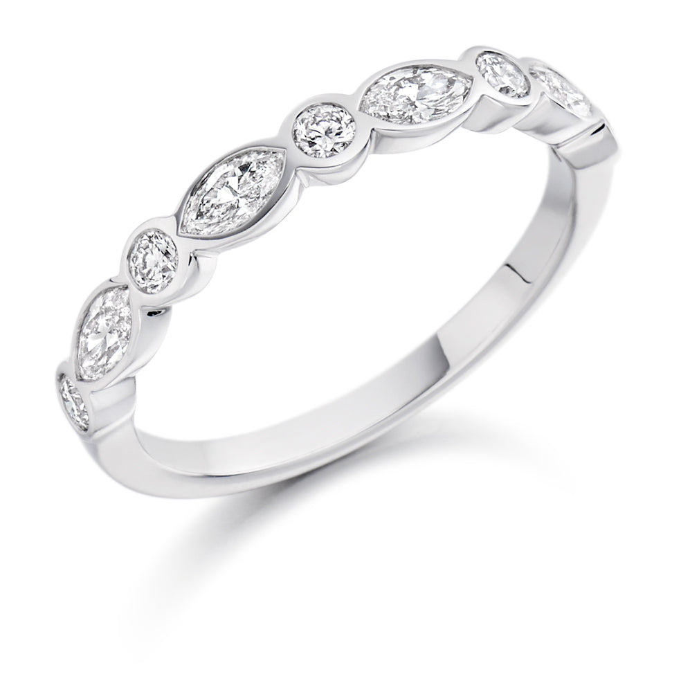 Rubover Half Eternity Ring, 0.45ct total in White Gold