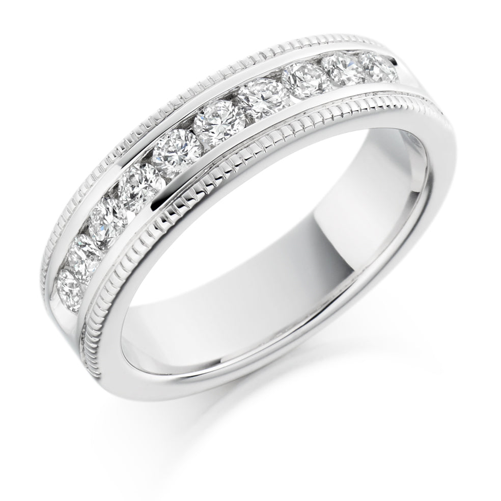 Milgrain Channel-Set Half Eternity Ring, 0.5ct total in White Gold