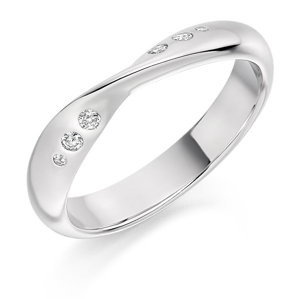 Shaped Rubover Half Eternity Ring, 0.09ct total in White Gold